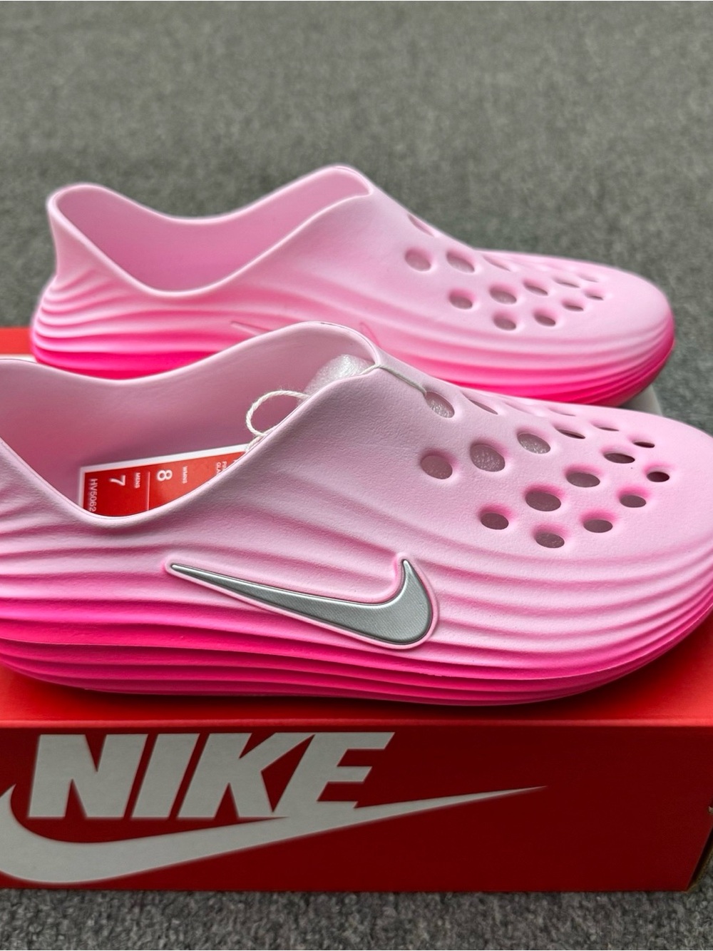 Nike Kids' Pink Gradient Slip-On Water Clog with Silver Swoosh(no shoes box)